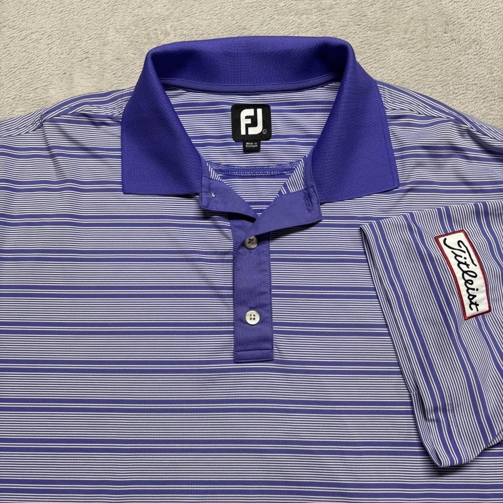 Titleist Polo Shirt Men's L Purple Stripe Golf Logo Performance Top Footjoy Tour